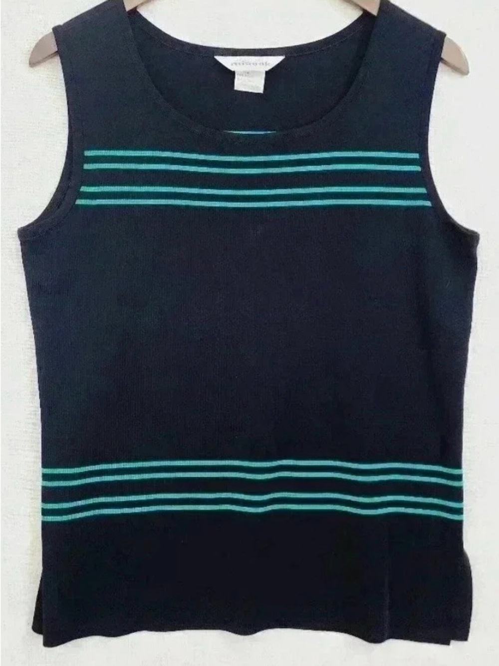 Vintage Exclusively Misook Sleeveless Knit Tank Top with Stripe Accents